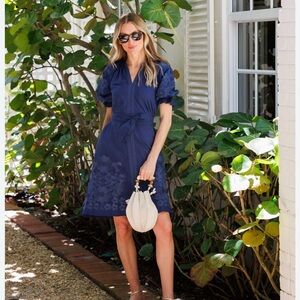 JULIA AMORY Mademoiselle Coutue Dress, Midnight Blue, short sleeve, SZ XS